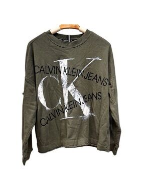 Calvin Klein Jeans MSRP $66 Distressed Sweatshirt Green Long Sleeve Top XS